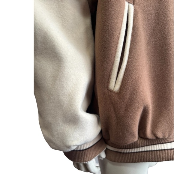 FASHION NOVA Oversized Varsity Jacket Best in Class J Mocha Combo Womens Small - Picture 7 of 17